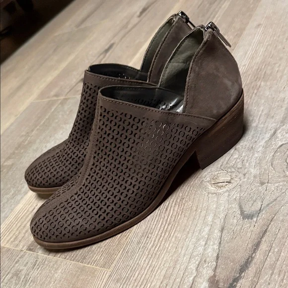 Vince Camuto Brown Perforated Sueded Leather Ankle Boots - Picture 1 of 10
